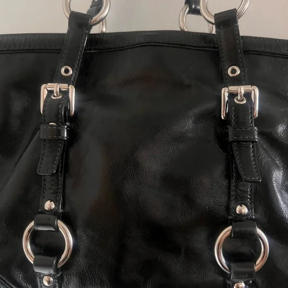 Coach Black Leather Shoulder Bag with Silver Accents - Picture 4 of 7